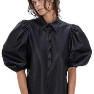 Zara Faux Leather Button Up Blouse
